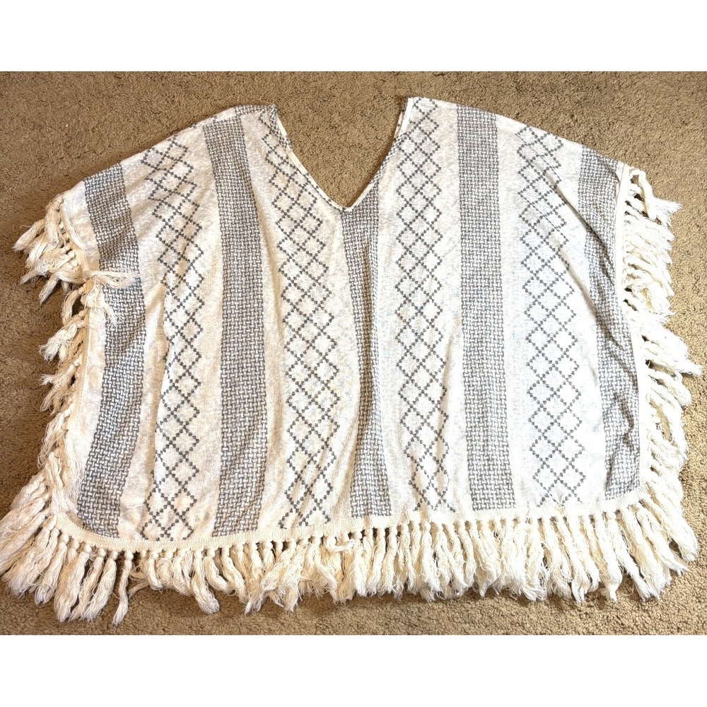Wrangler Poncho‎ Women s Large White and Grey Open Soft Western Cowgirl